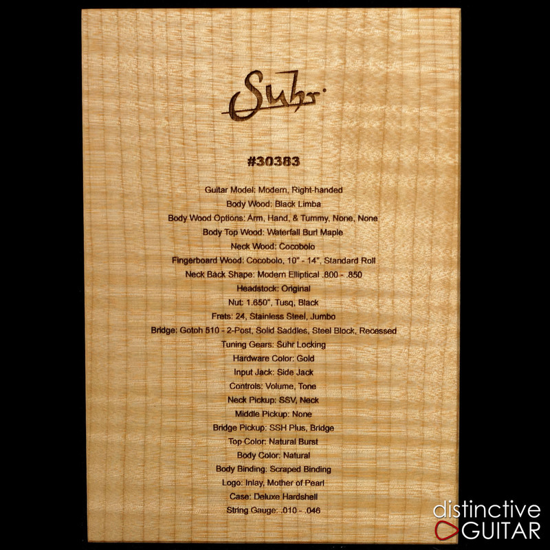 Suhr Custom Modern Distinctive Select #12 Black Limba / Cocobolo Waterfall Burl Natural Burst